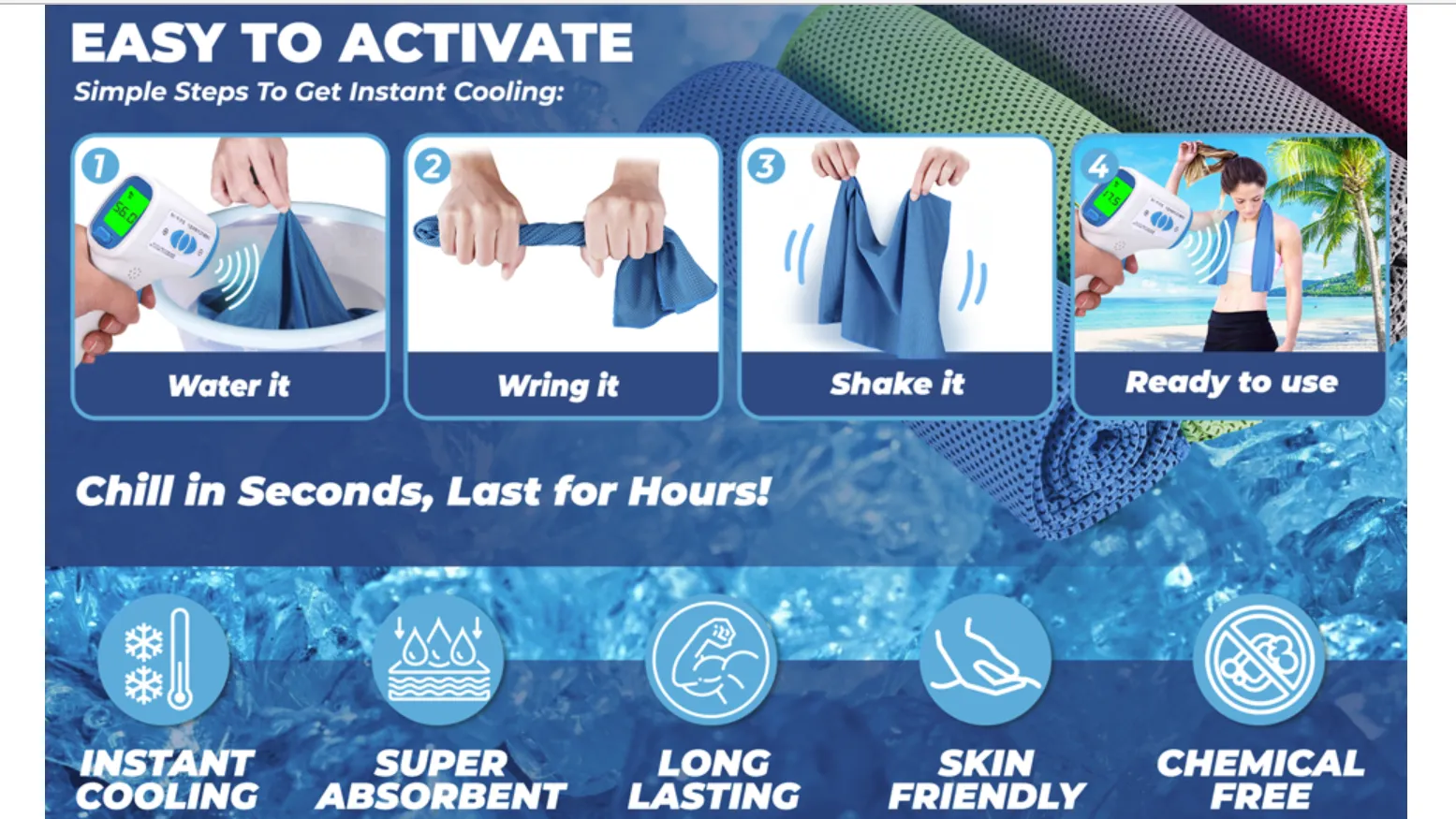 4pc Cooling Towels for Neck and Face - LIMITED QUANTITIES AVAILABLE