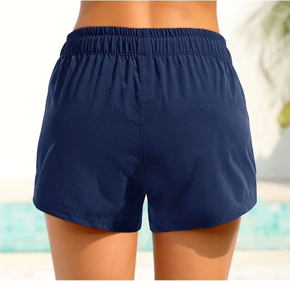 Aqua Eve Women's Board Shorts with Pockets High Waisted Swim Shorts Quick Dry Bathing Suit Shorts with Liner
