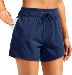 Aqua Eve Women's Board Shorts with Pockets High Waisted Swim Shorts Quick Dry Bathing Suit Shorts with Liner