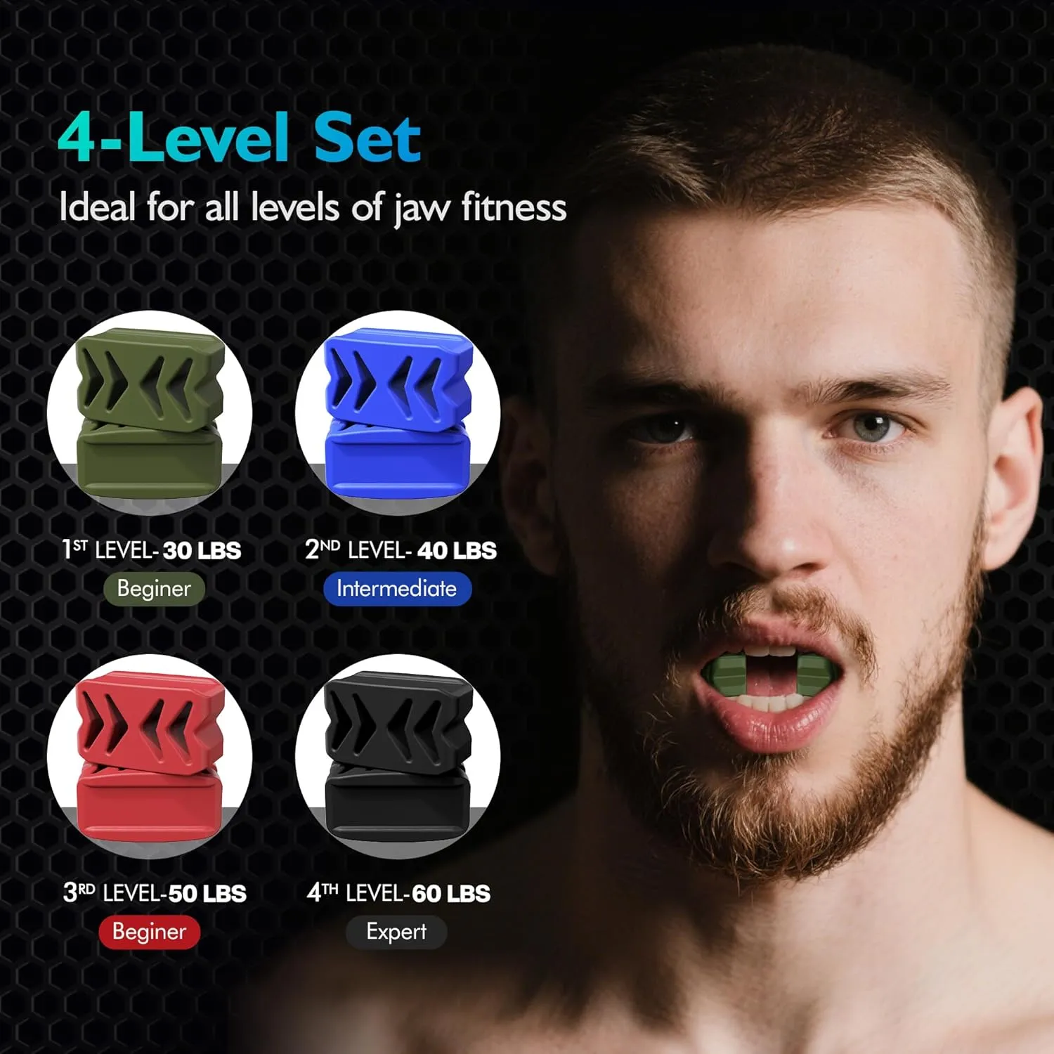 Azrra Jaw Exerciser for Women & Men, 4 Resistance Levels (8pcs) Jawline Shaper Exerciser, Jaw Trainer Double Chin Eliminator for Jawline Face Toning & Strengthening