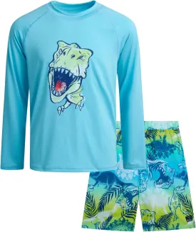 Big Chill Boys Rash Guard Set - 2 Piece UPF 50  Long Sleeve Swim Shirt and Bathing Suit Swim Trunks for Boys (Sizes: 4-14)