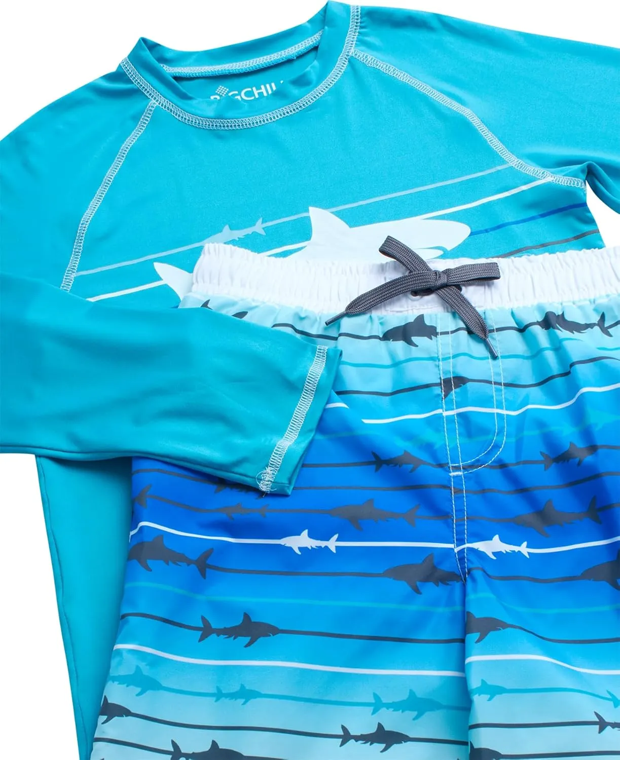 Big Chill Boys Rash Guard Set - 2 Piece UPF 50  Long Sleeve Swim Shirt and Bathing Suit Swim Trunks for Boys (Sizes: 4-14)