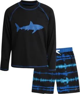 Big Chill Boys Rash Guard Set - 2 Piece UPF 50  Long Sleeve Swim Shirt and Bathing Suit Swim Trunks for Boys (Sizes: 4-14)