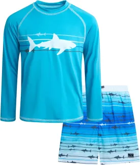 Big Chill Boys Rash Guard Set - 2 Piece UPF 50  Long Sleeve Swim Shirt and Bathing Suit Swim Trunks for Boys (Sizes: 4-14)