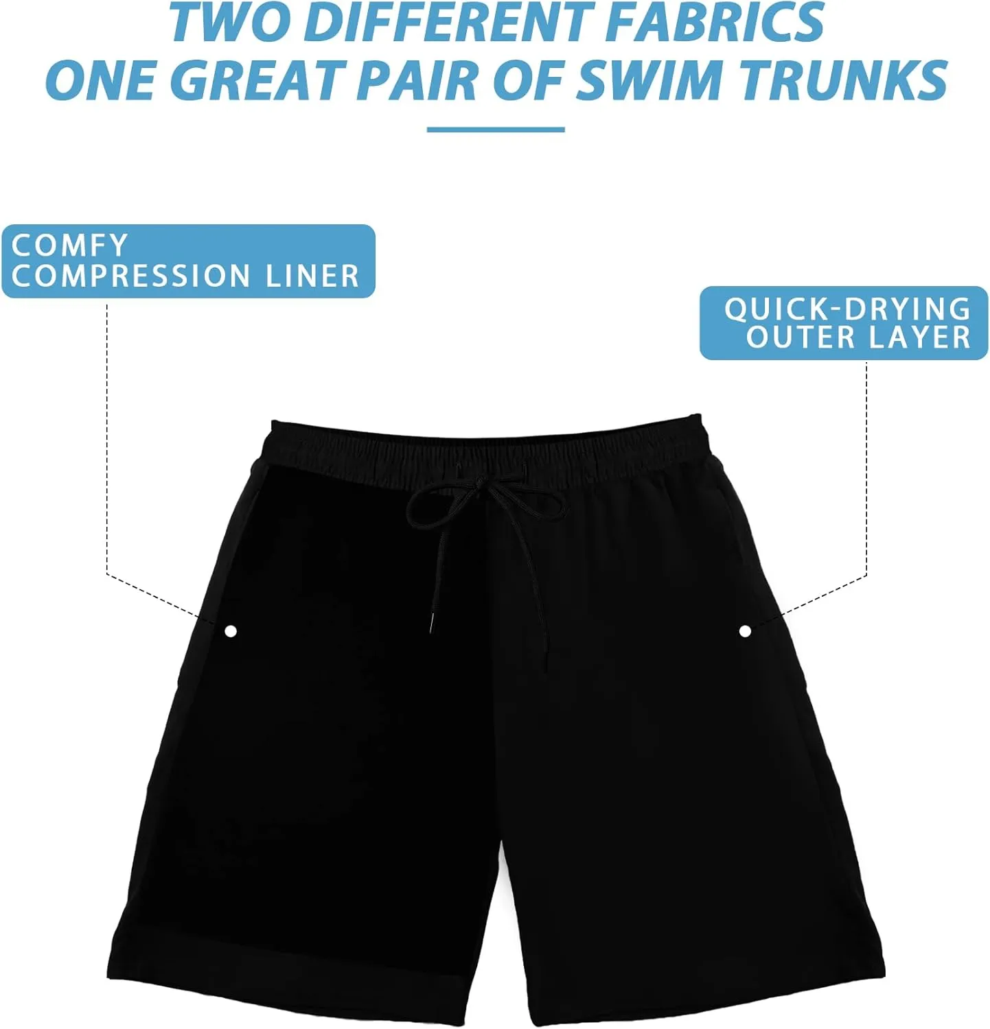 Buauty Mens Swim Trunks with Compression Liner 5 Inch Inseam Quick Dry Swim Shorts Mens Swimsuit Board Shorts with Pockets