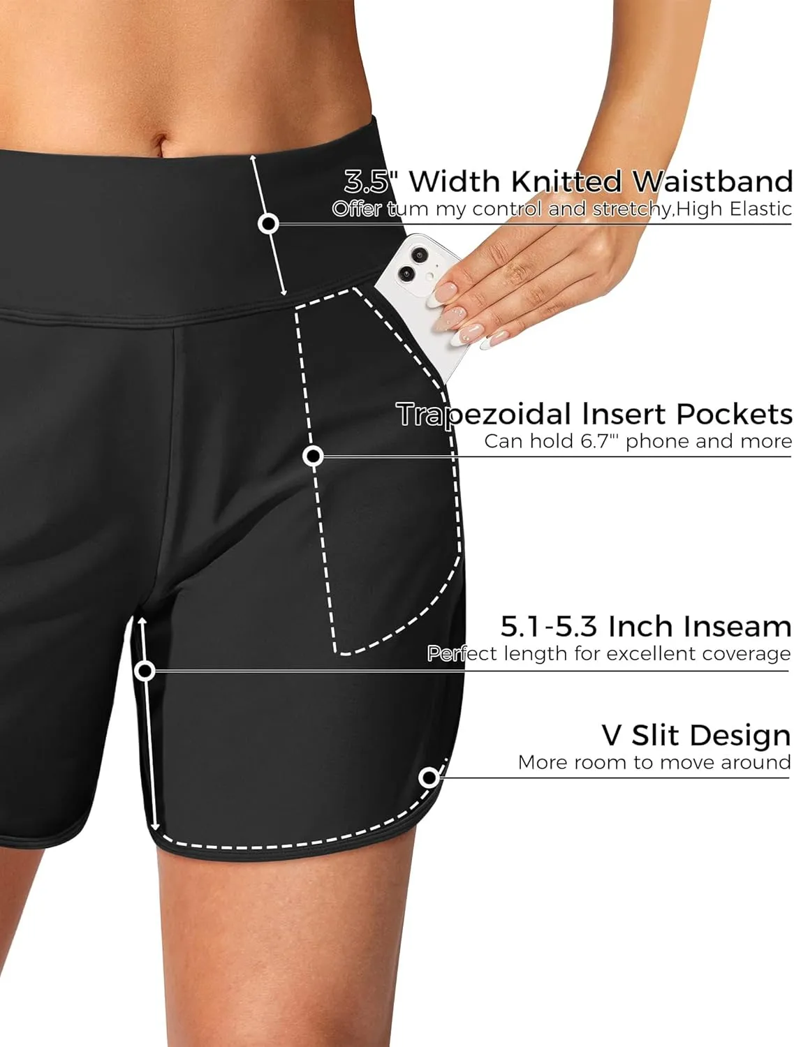 Buauty Women's 5" Swim Board Shorts Quick Dry High Waisted Swimsuits with Liner Pockets UPF 50  Bathing Suits Bottoms Trunks