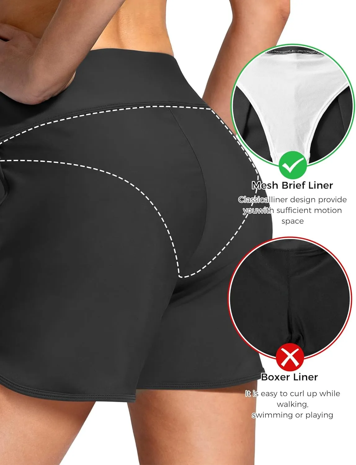 Buauty Women's 5" Swim Board Shorts Quick Dry High Waisted Swimsuits with Liner Pockets UPF 50  Bathing Suits Bottoms Trunks