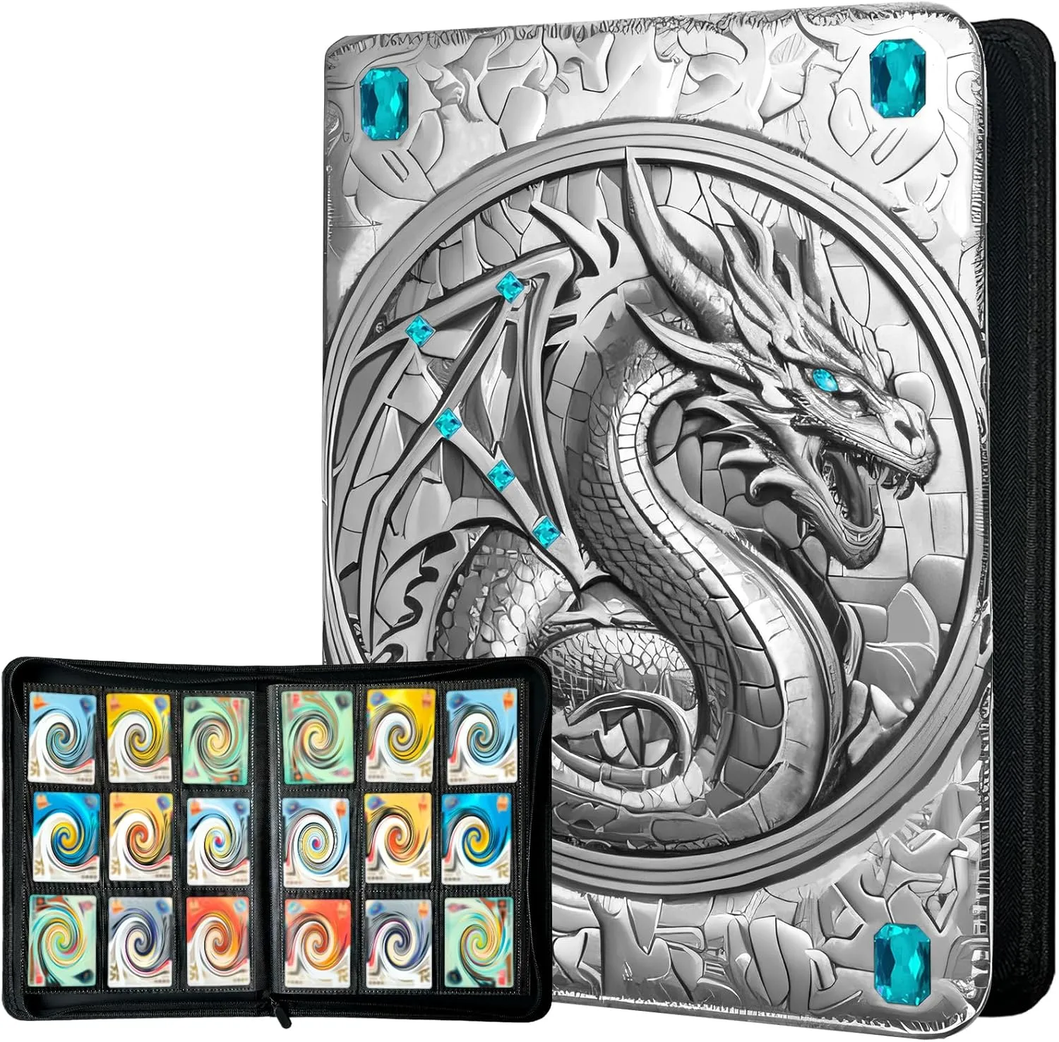 Card Binder 9 Pocket, 20 Double Sided Pages for 360 Side Loading Slots for Lorcana, Magic The Gathering, Board, Collectible or MTG, TCG Trading Card Game Protective Folder Album, Silvery Blue