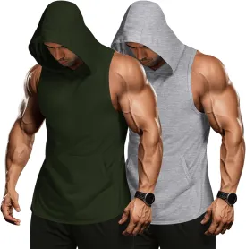 COOFANDY Men's 2 Pack Workout Hooded Tank Tops Bodybuilding Muscle Cut Off T Shirt Sleeveless Gym Hoodies