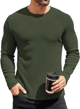 COOFANDY Mens Long Sleeve Shirts Thermal T-Shirt Slim Fit Crewneck Sweater Knitted Pullover Shirt