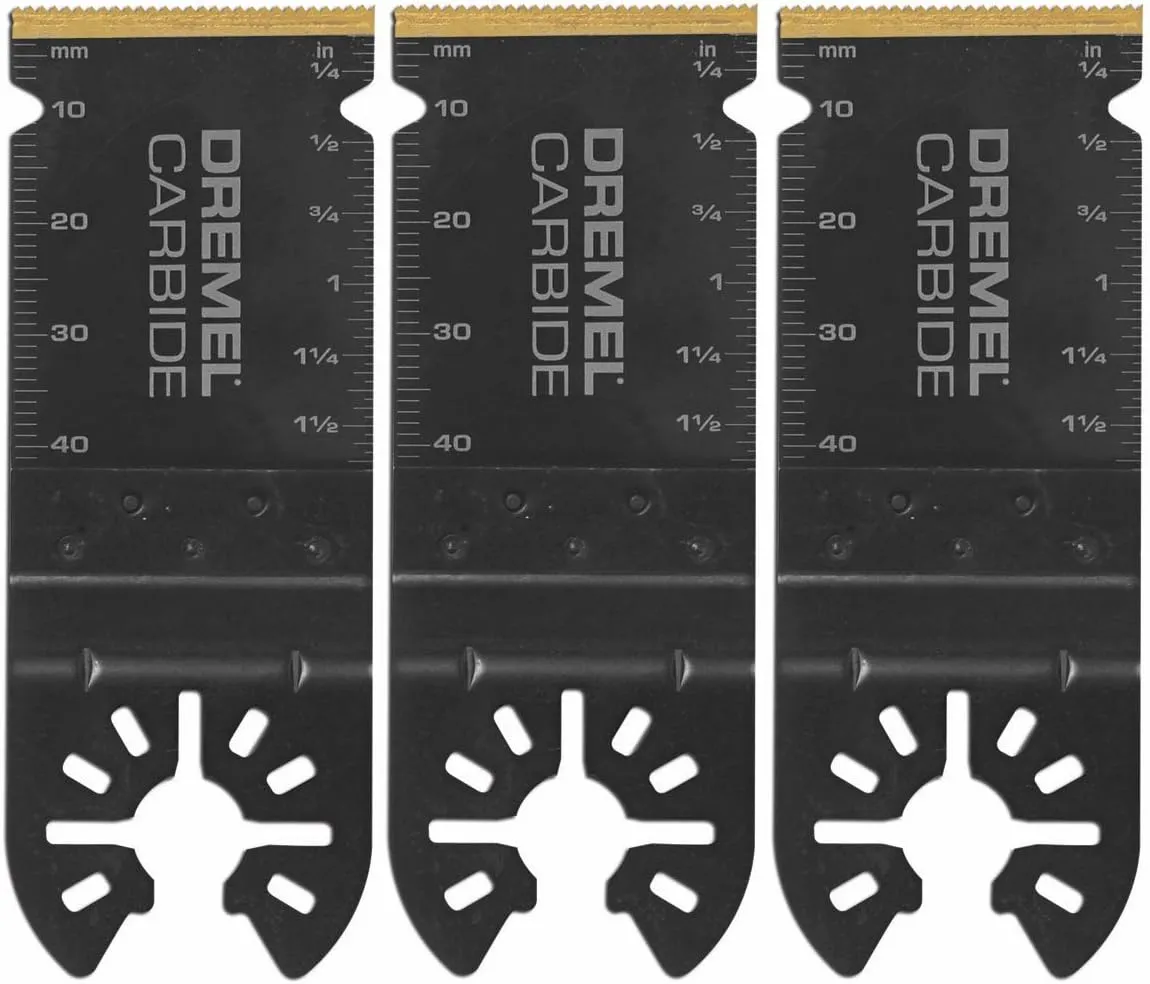 Dremel MM485B 3-Pack Carbide Oscillating Tool Blade Kit, Flush Cut Blades Ideal for Cutting Wood and Metal - Universal Quick- Fit System Fits Bosch, Makita, Milwaukee, and Rockwell, Black