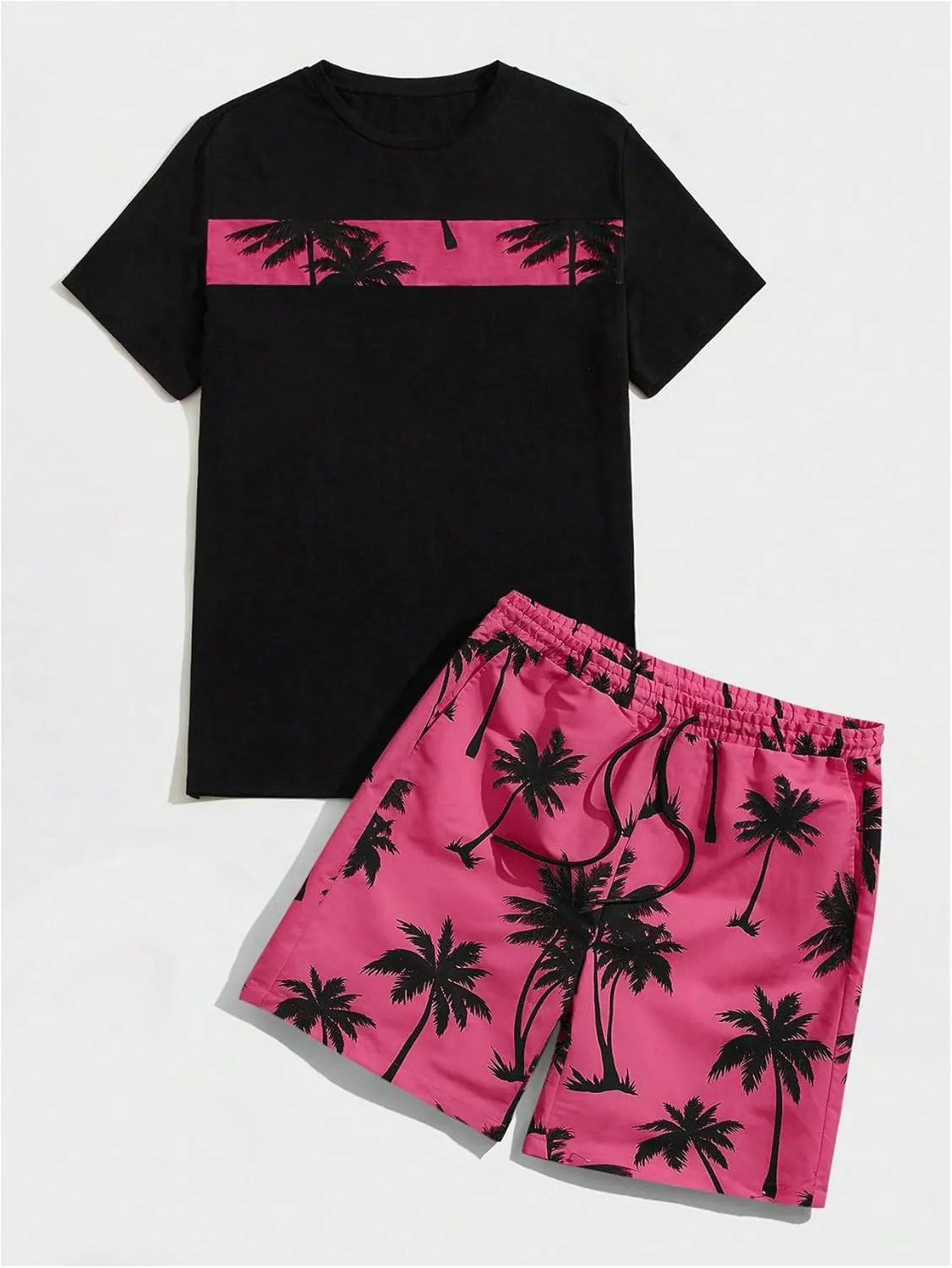 Floerns Men's Shirt and Shorts 2 Piece Sets Graphic Print Beach Outfits
