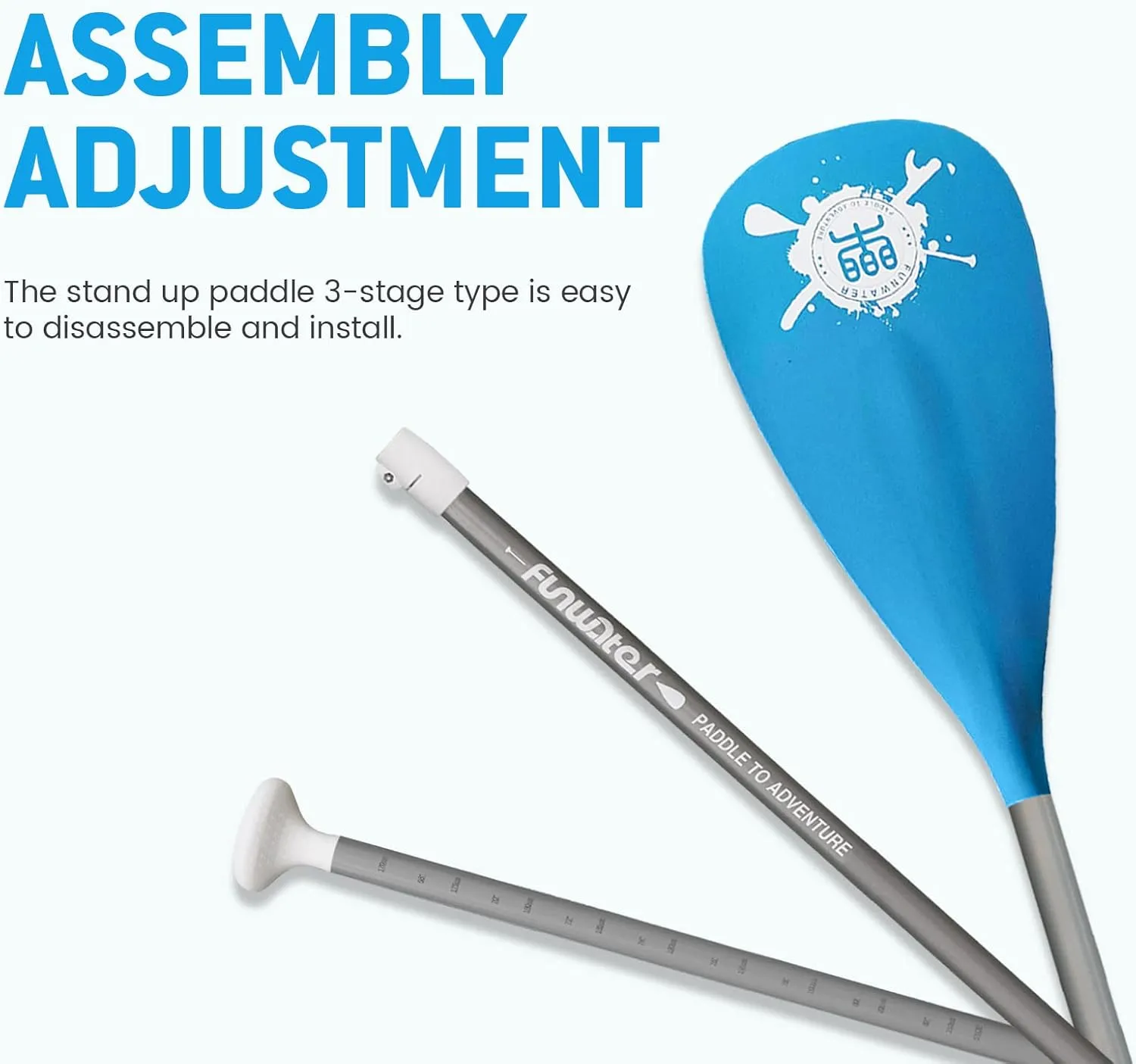 FunWater SUP Paddles - Adjustable Stand Up Paddle 3 Piece Floating Alloy Portable Paddle Board Paddles - Lightweight & Floating oars - Durable and Packable - Efficient Padding