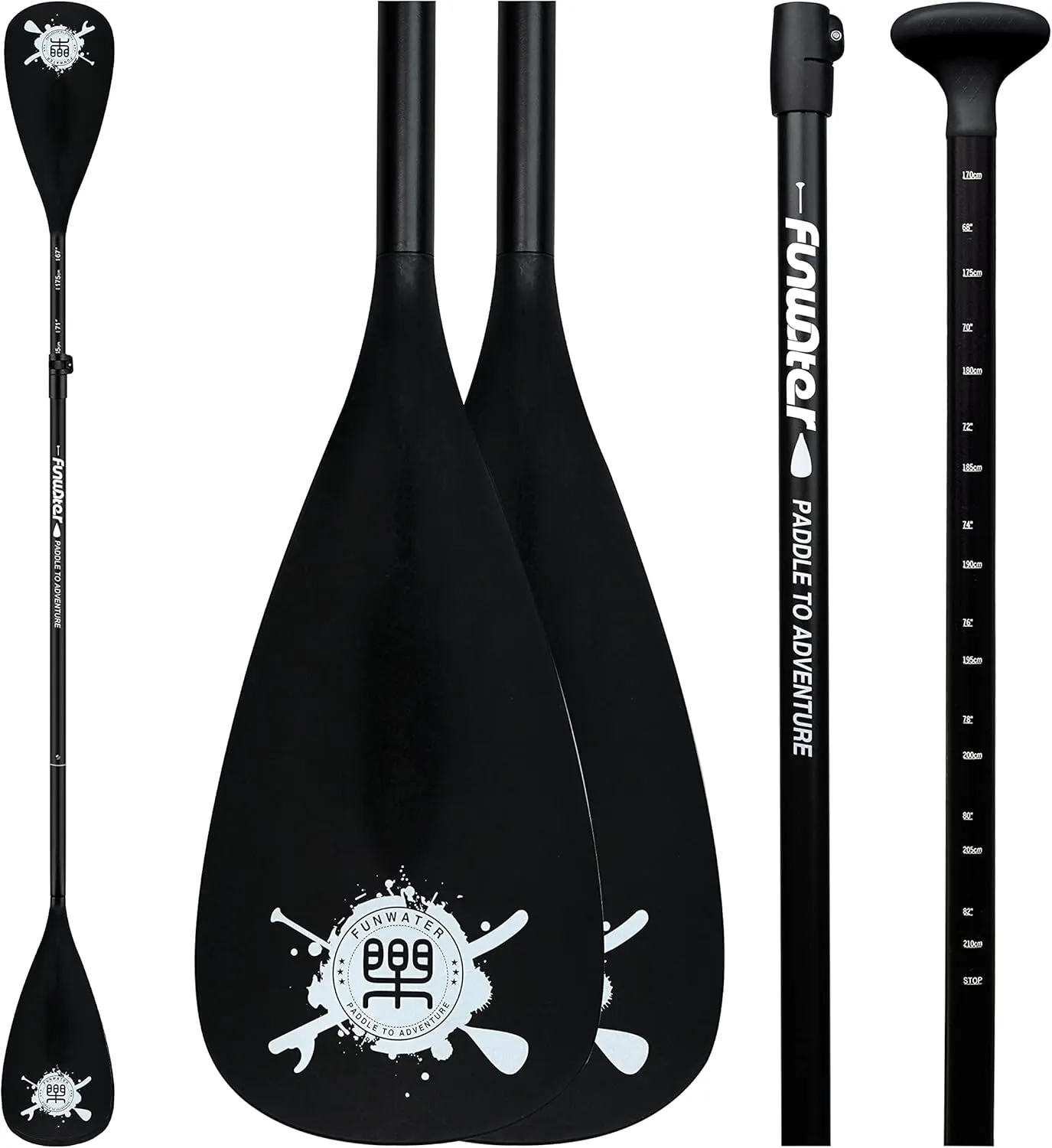 FunWater SUP Paddles - Adjustable Stand Up Paddle 3 Piece Floating Alloy Portable Paddle Board Paddles - Lightweight & Floating oars - Durable and Packable - Efficient Padding