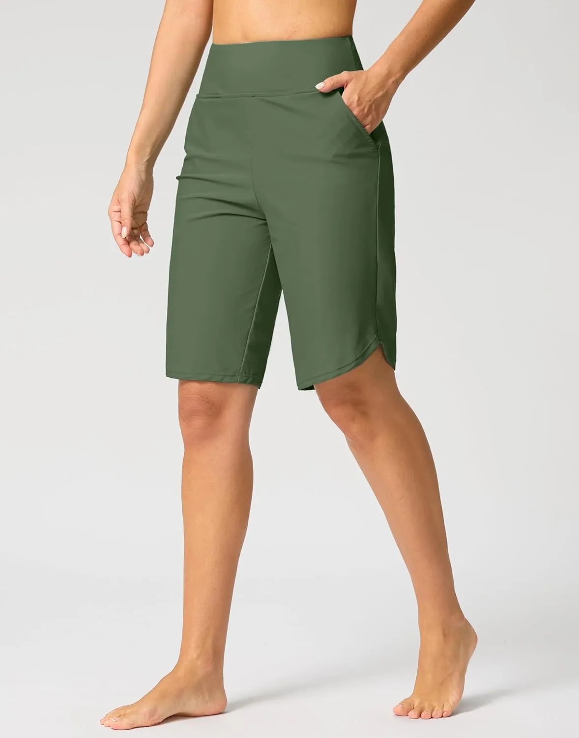 G Gradual Women's High Waisted Swim Board Shorts 11" Knee Length Beach Swimming Long Shorts for Women with Pockets Liner