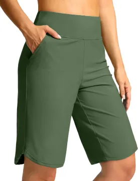 G Gradual Women's High Waisted Swim Board Shorts 11" Knee Length Beach Swimming Long Shorts for Women with Pockets Liner