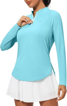 Heathyoga Womens Long Sleeve Workout Tops Golf Shirts for Woman UPF 50  UV Sun Protection SPF Shirts Quarter Zip Pullover