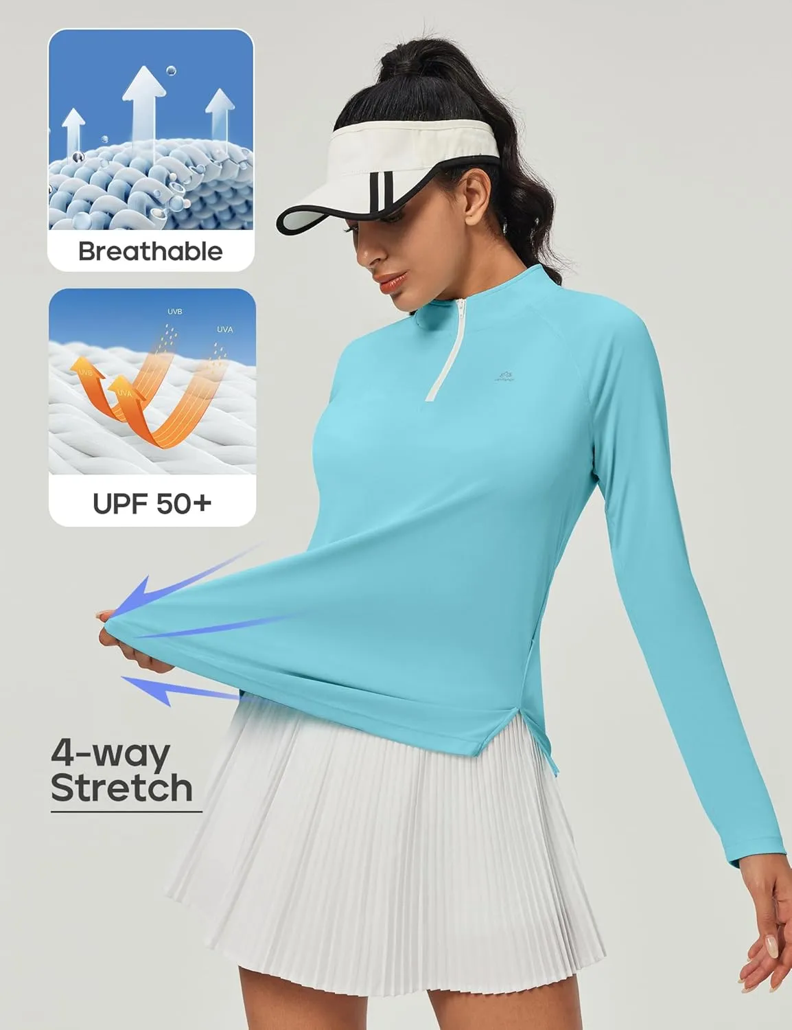 Heathyoga Womens Long Sleeve Workout Tops Golf Shirts for Woman UPF 50  UV Sun Protection SPF Shirts Quarter Zip Pullover