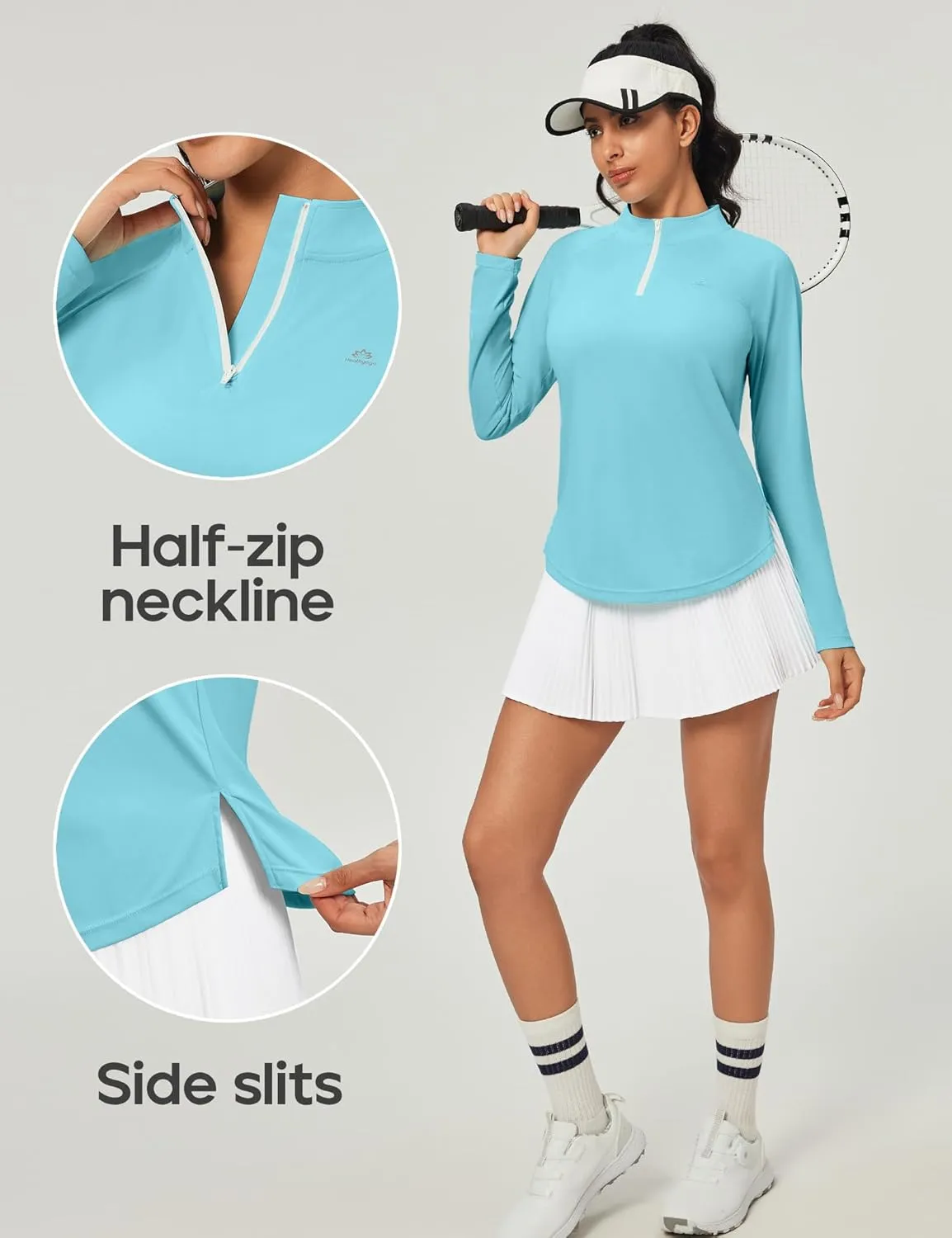Heathyoga Womens Long Sleeve Workout Tops Golf Shirts for Woman UPF 50  UV Sun Protection SPF Shirts Quarter Zip Pullover