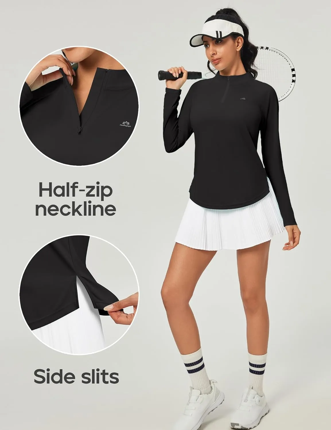 Heathyoga Womens Long Sleeve Workout Tops Golf Shirts for Woman UPF 50  UV Sun Protection SPF Shirts Quarter Zip Pullover