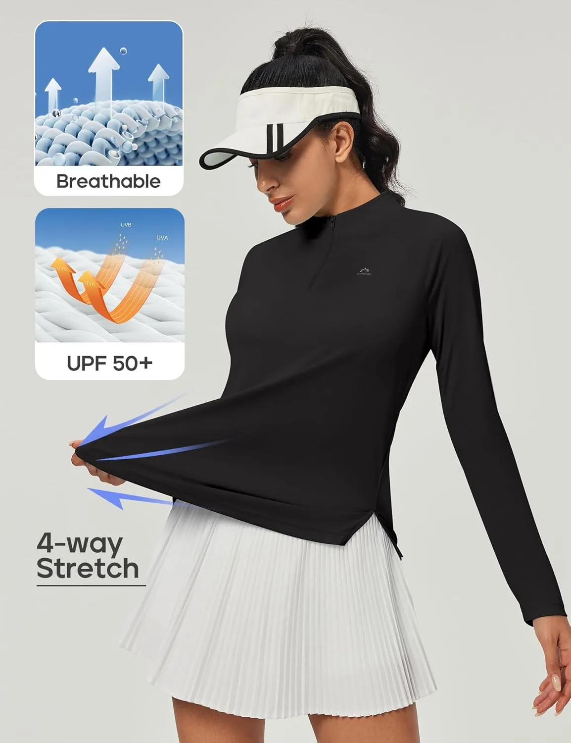 Heathyoga Womens Long Sleeve Workout Tops Golf Shirts for Woman UPF 50  UV Sun Protection SPF Shirts Quarter Zip Pullover