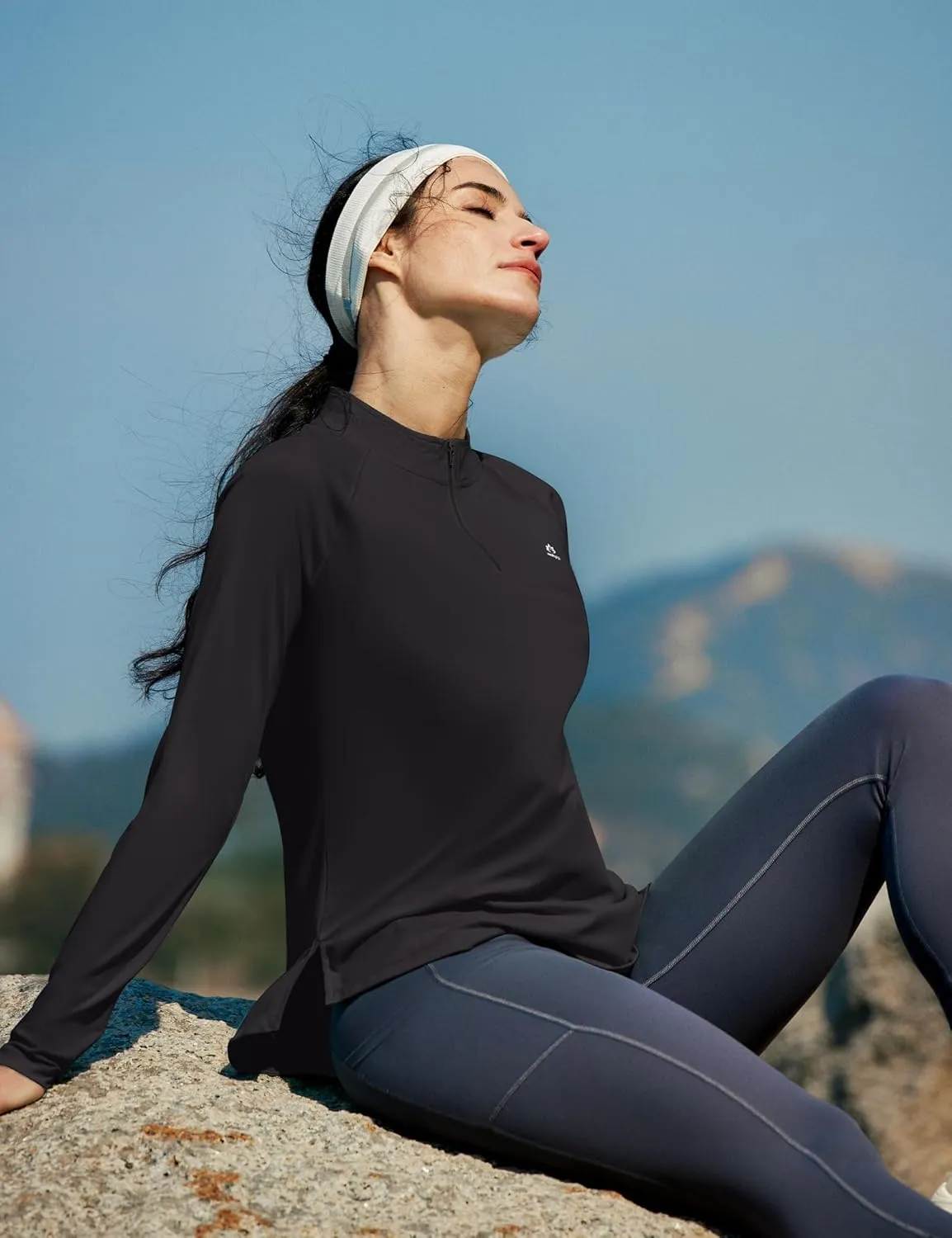 Heathyoga Womens Long Sleeve Workout Tops Golf Shirts for Woman UPF 50  UV Sun Protection SPF Shirts Quarter Zip Pullover