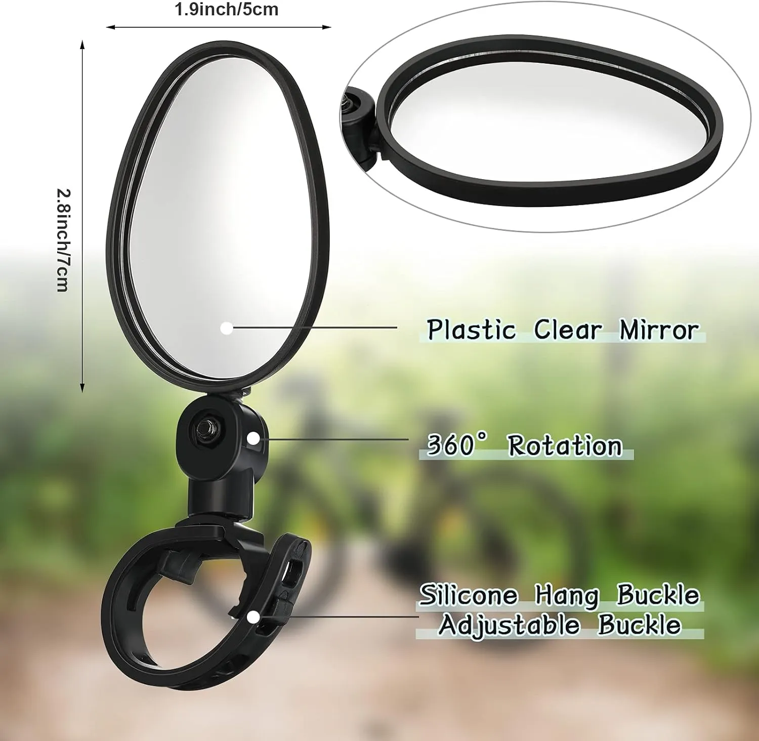 Hestya 2 Pcs Bike Mirror 360 Degree Adjustable Safe Rotatable Handlebar Mirror Bicycle Accessories Shockproof Acrylic Convex for Mountain Road Bike