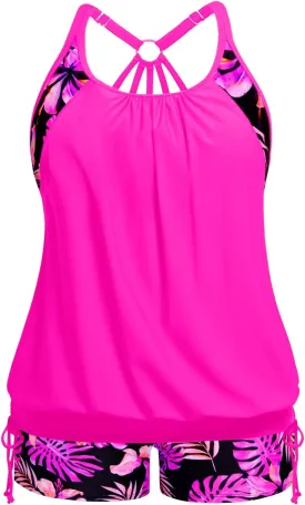 Holipick Plus Size Tankini Swimsuits for Women Two Piece Tummy Control Bathing Suit Blouson Tankini Top with Shorts