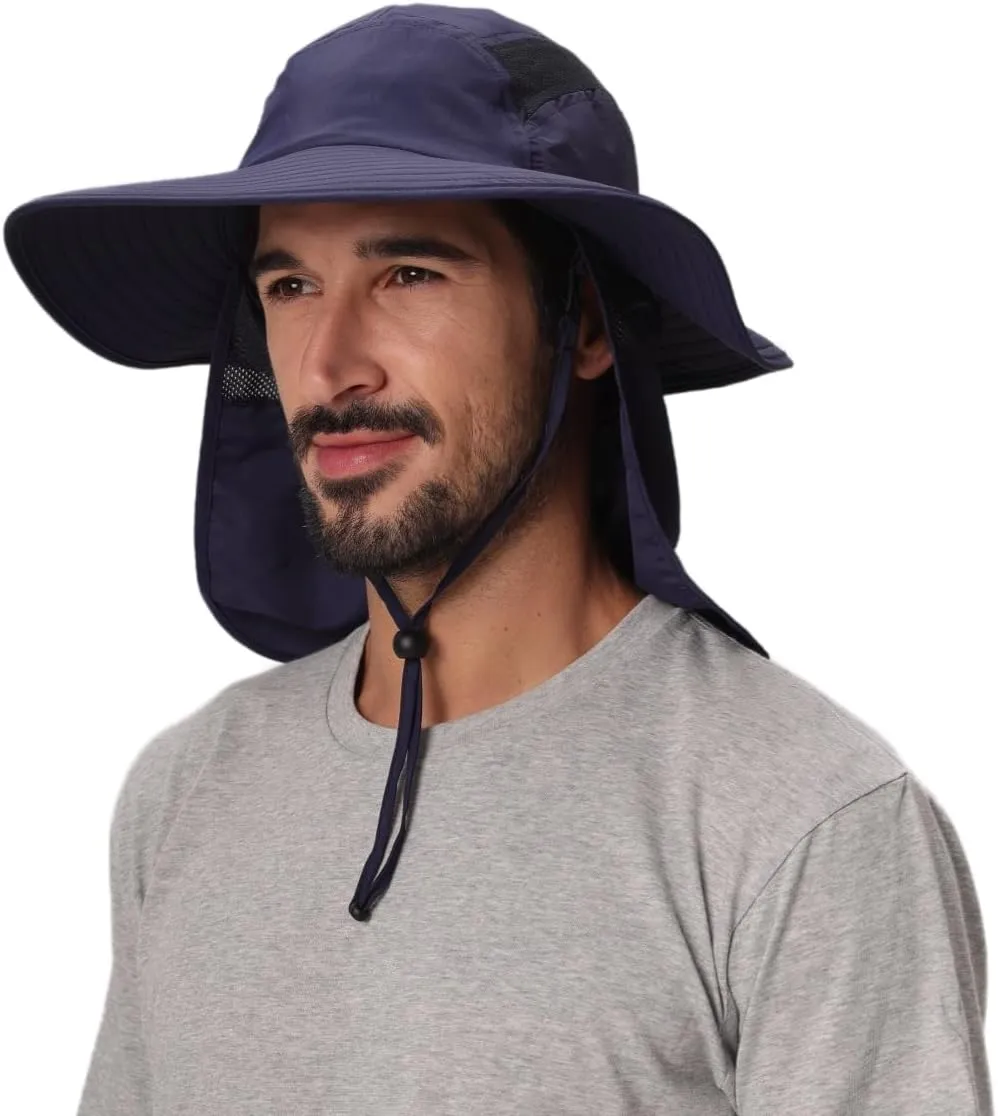 Home Prefer UPF 50  Mens Wide Brim Fishing Hat with Neck Flap Sun Hat for Men Women Sun Protection Cap