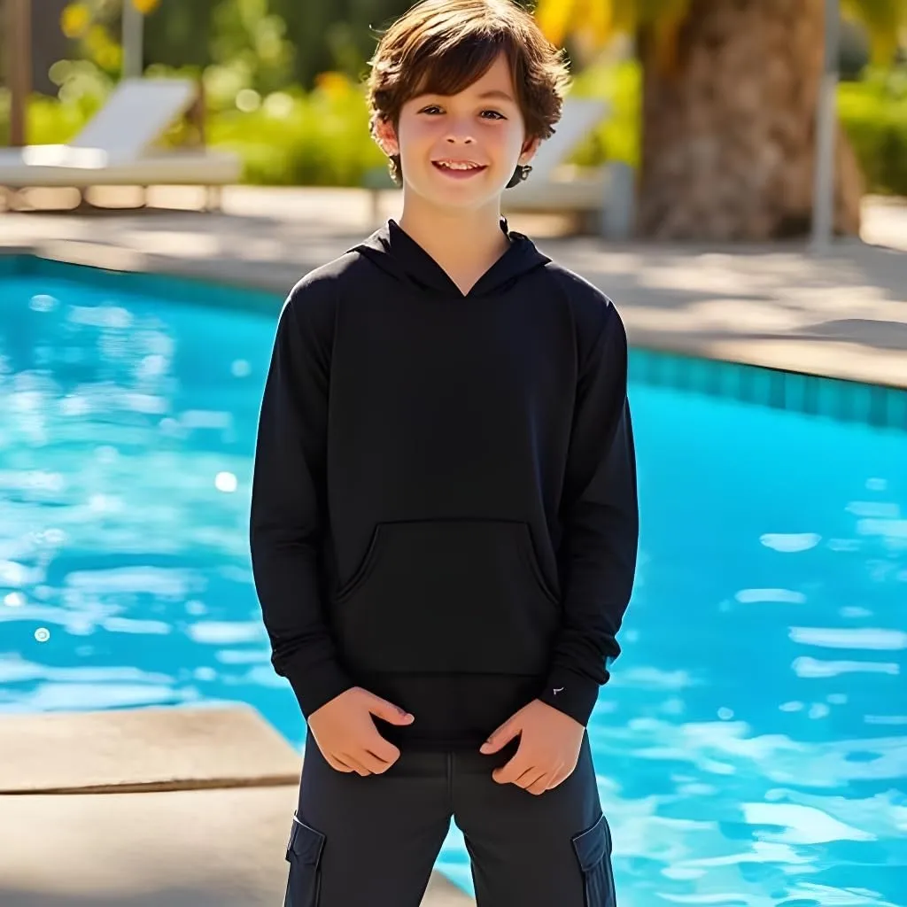 INGEAR Boys' Rash Guard Long Sleeve UPF 50  UV Protection Swim Shirt, Hooded Sun Shirt, Quick Dry Fishing Shirt for Kids