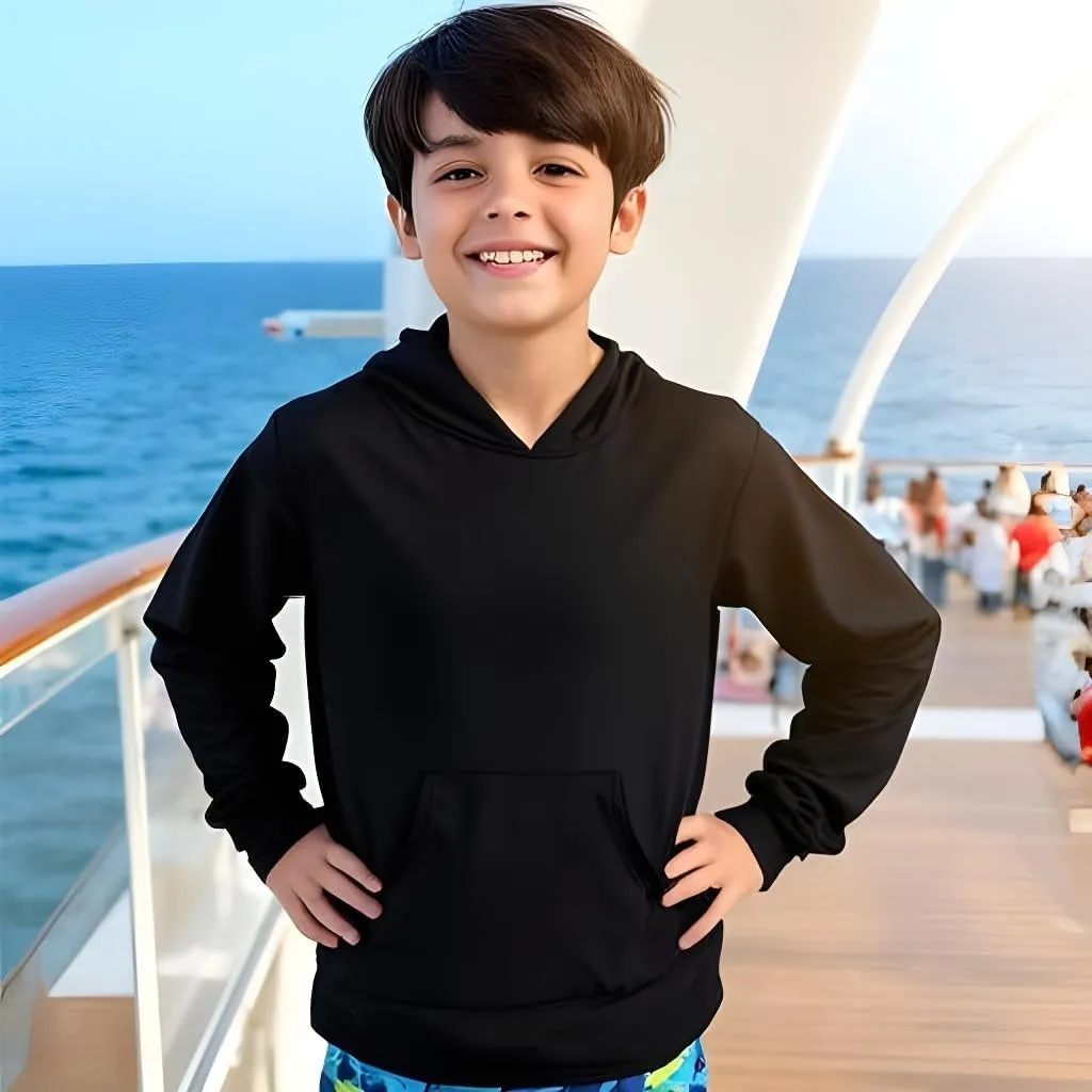 INGEAR Boys' Rash Guard Long Sleeve UPF 50  UV Protection Swim Shirt, Hooded Sun Shirt, Quick Dry Fishing Shirt for Kids