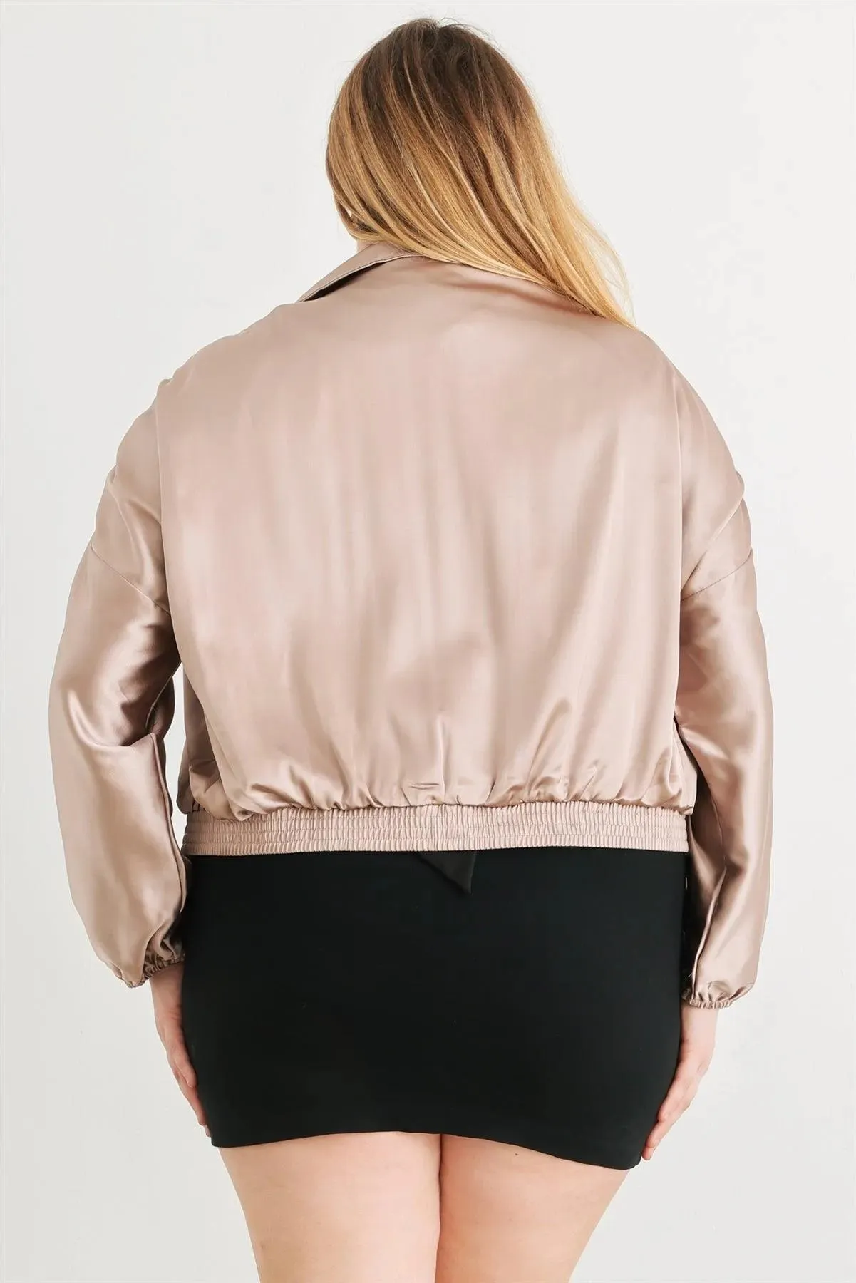 Junior Plus Satin Ruched Cropped Bomber Jacket