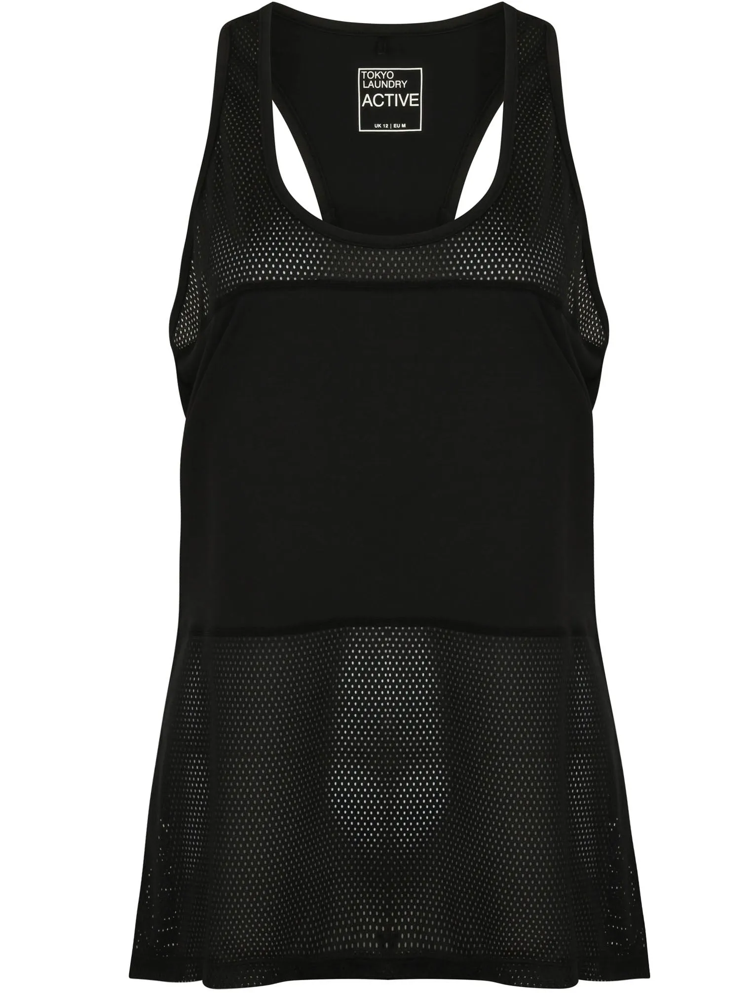 Kripki Mesh Panel Racer Back Sports Vest Top in Black - Tokyo Laundry Active