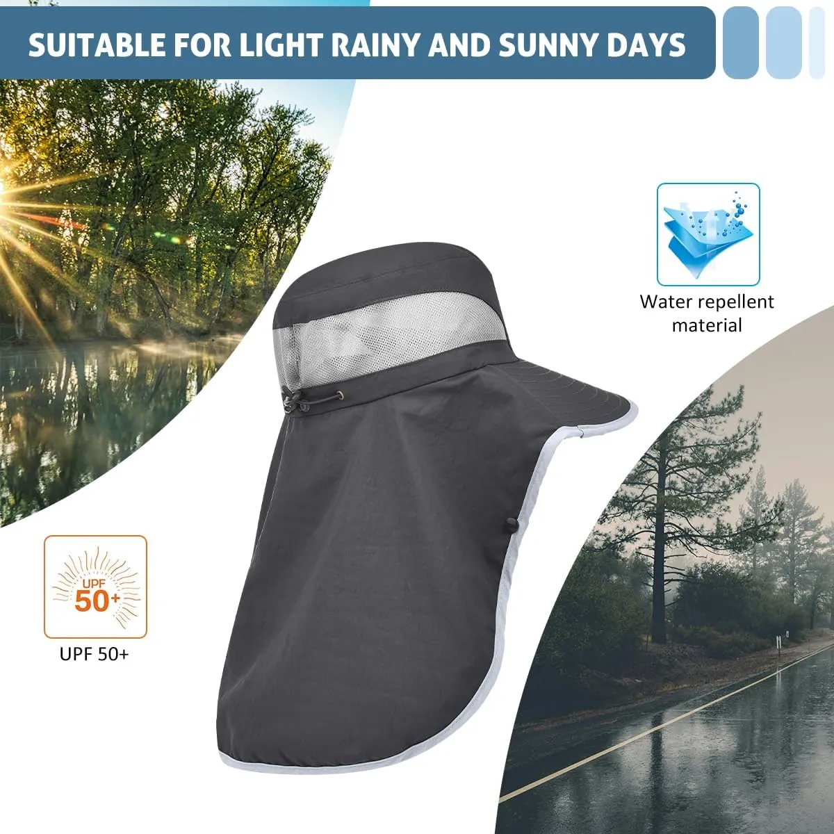 LCZTN UPF 50  Sun Protection Cap Wide Brim Fishing Hat with Face & Neck Flap