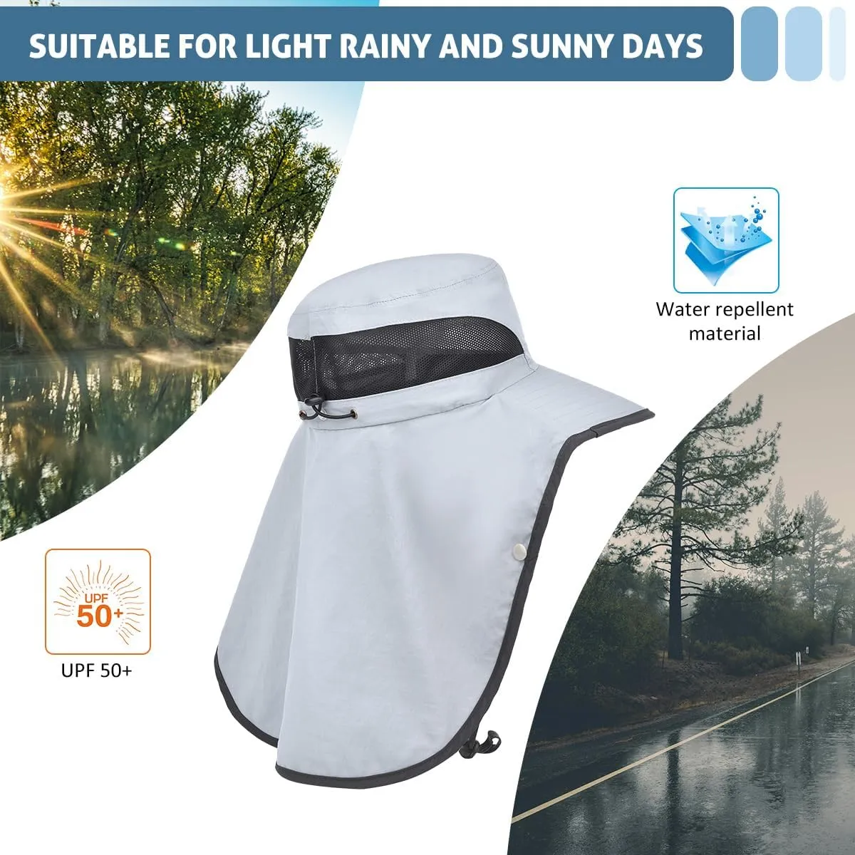 LCZTN UPF 50  Sun Protection Cap Wide Brim Fishing Hat with Face & Neck Flap