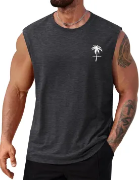 Mens Beach Summer Tank Tops Palm Tree Graphic Vacation Muscle Sleeveless Shirts (S-3XL)