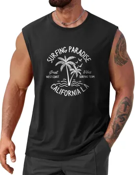 Mens Beach Summer Tank Tops Palm Tree Graphic Vacation Muscle Sleeveless Shirts (S-3XL)