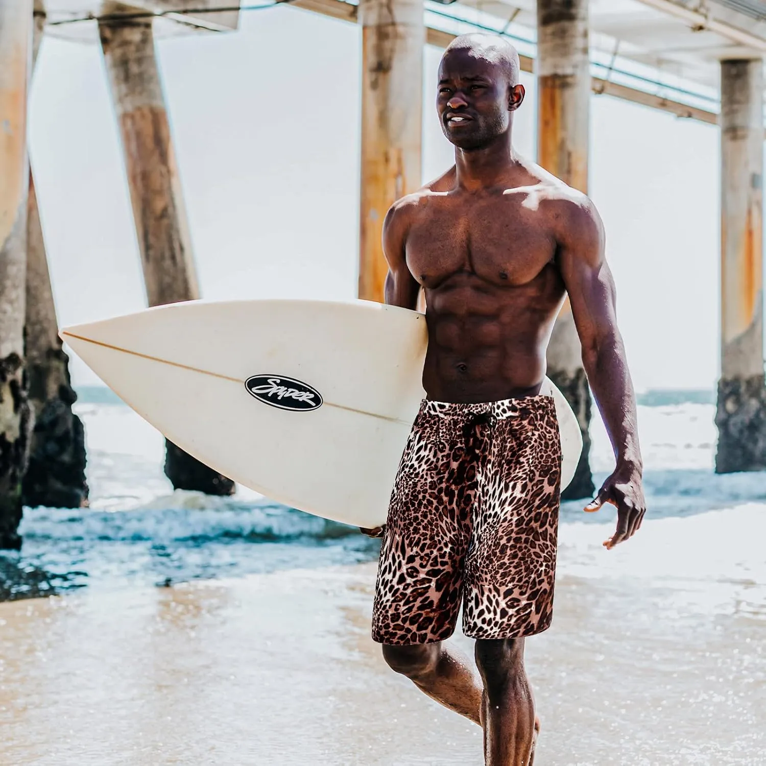 Men's Swim Trunks Quick Dry Shorts Beach Surf Printed Board Shorts Swimwear Bathing Suits with Pockets