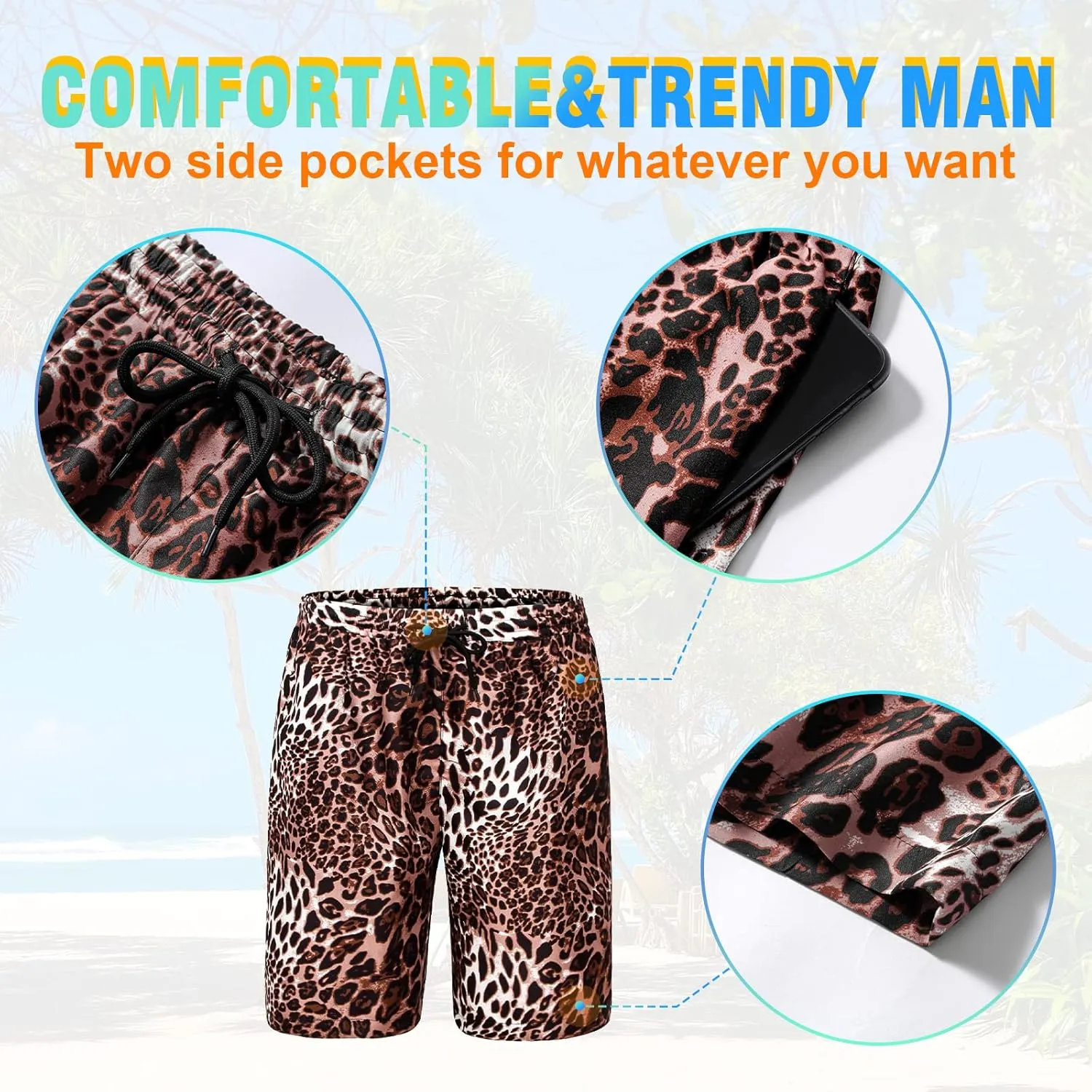 Men's Swim Trunks Quick Dry Shorts Beach Surf Printed Board Shorts Swimwear Bathing Suits with Pockets