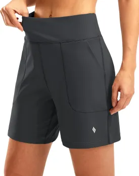 SANTINY Women's 6'' Athletic Long Shorts with 4 Pockets High Waisted Bermuda Shorts for Women Walking Running Casual