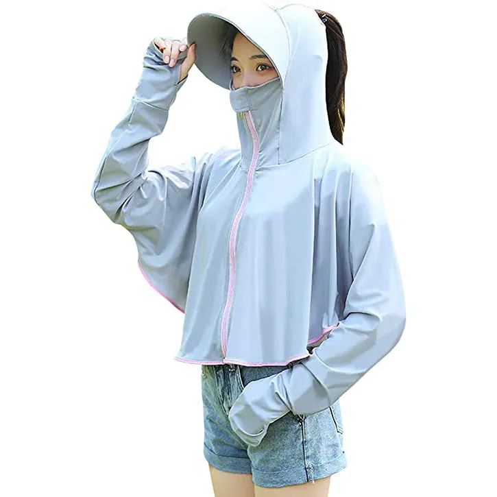 Sidiou Group Anniou Fashion Windbreaker Ice Silk Zip Long Sleeve Lightweight Jacket With Hat Face Shield Loose Quick Dry Sun-Protective Clothing