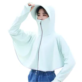 Sidiou Group Anniou Fashion Windbreaker Ice Silk Zip Long Sleeve Lightweight Jacket With Hat Face Shield Loose Quick Dry Sun-Protective Clothing