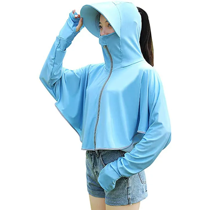 Sidiou Group Anniou Fashion Windbreaker Ice Silk Zip Long Sleeve Lightweight Jacket With Hat Face Shield Loose Quick Dry Sun-Protective Clothing
