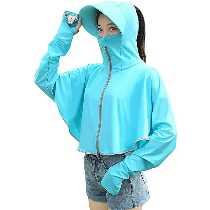 Sidiou Group Anniou Fashion Windbreaker Ice Silk Zip Long Sleeve Lightweight Jacket With Hat Face Shield Loose Quick Dry Sun-Protective Clothing