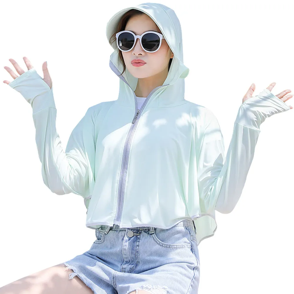 Sidiou Group Anniou Fashion Windbreaker Ice Silk Zip Long Sleeve Lightweight Jacket With Hat Face Shield Loose Quick Dry Sun-Protective Clothing