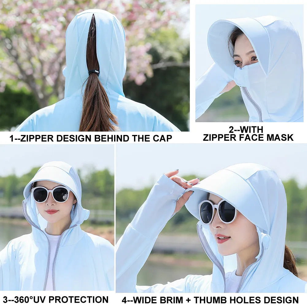 Sidiou Group Anniou Fashion Windbreaker Ice Silk Zip Long Sleeve Lightweight Jacket With Hat Face Shield Loose Quick Dry Sun-Protective Clothing