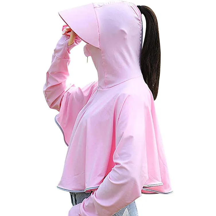 Sidiou Group Anniou Fashion Windbreaker Ice Silk Zip Long Sleeve Lightweight Jacket With Hat Face Shield Loose Quick Dry Sun-Protective Clothing