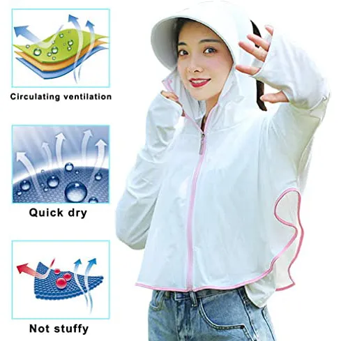 Sidiou Group Anniou Fashion Windbreaker Ice Silk Zip Long Sleeve Lightweight Jacket With Hat Face Shield Loose Quick Dry Sun-Protective Clothing