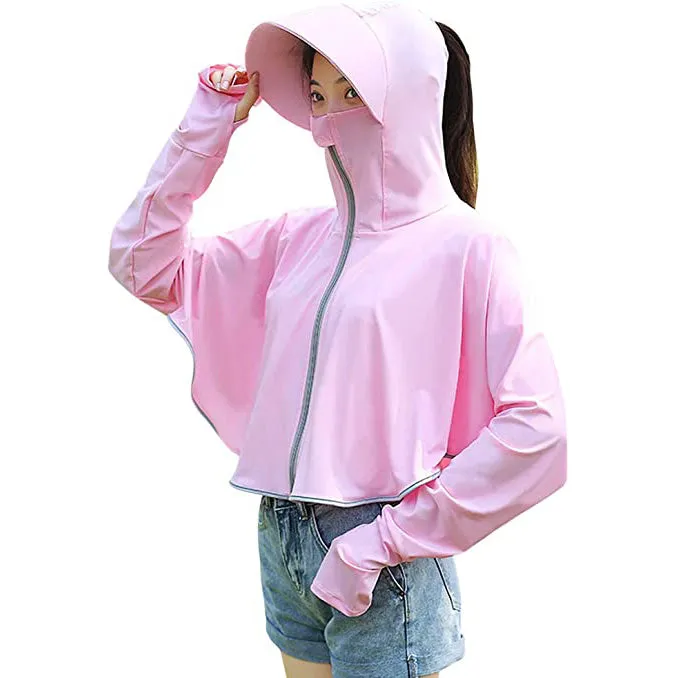 Sidiou Group Anniou Fashion Windbreaker Ice Silk Zip Long Sleeve Lightweight Jacket With Hat Face Shield Loose Quick Dry Sun-Protective Clothing