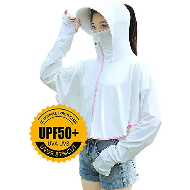 Sidiou Group Anniou Fashion Windbreaker Ice Silk Zip Long Sleeve Lightweight Jacket With Hat Face Shield Loose Quick Dry Sun-Protective Clothing